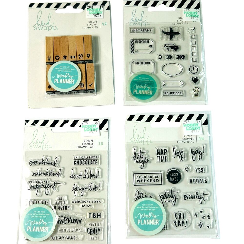 Heidi Swapp Cling and Wood Planner Stamps Lot of 4 Jet Setter Boss Babe NEW